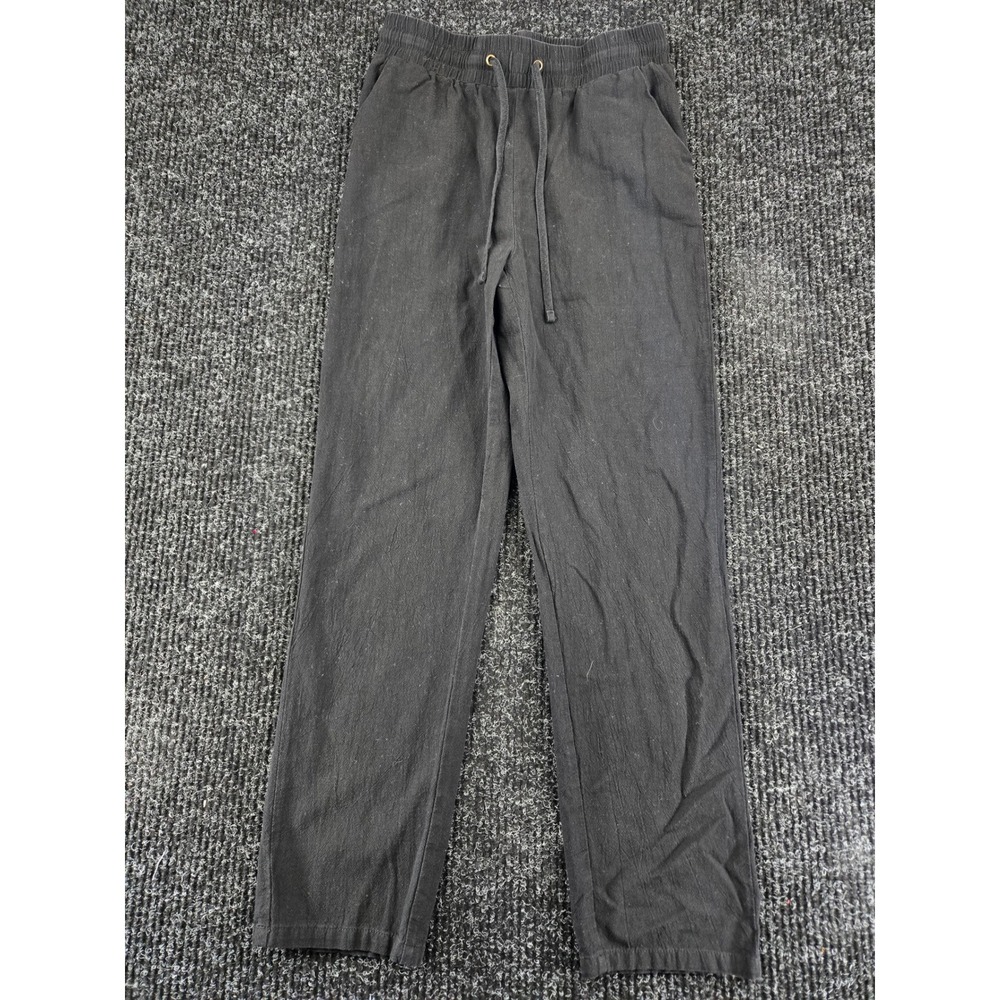 Womens‎ Black Textured Straight Leg Drawstring Elastic Waist Pants Size Small